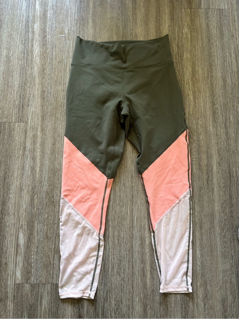 Fabletics Olive, Pink & Light Pink Colorblock Leggings